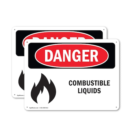Signmission Combustible Liquids Danger Sign, Plastic, 14in W x 10in L, 2PK OS-2PACK-DS-P-1014-L-1072